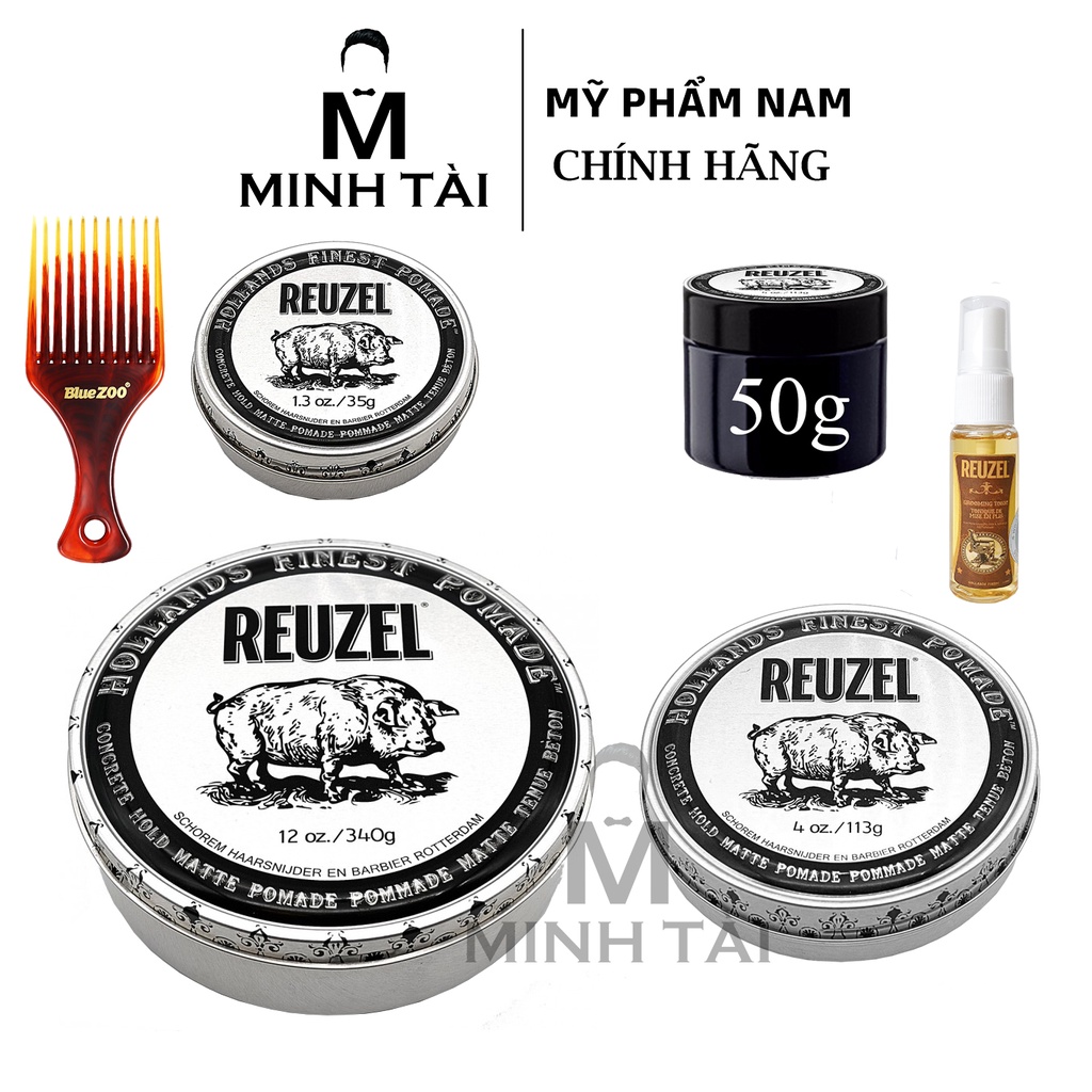 [ Full Size ] Sáp Vuốt Tóc Nam REUZEL REUZEL Concrete Hold Matte Pomade + Xịt Dưỡng Tóc Reuzel Tonic 20ml +Lược Chải Tóc