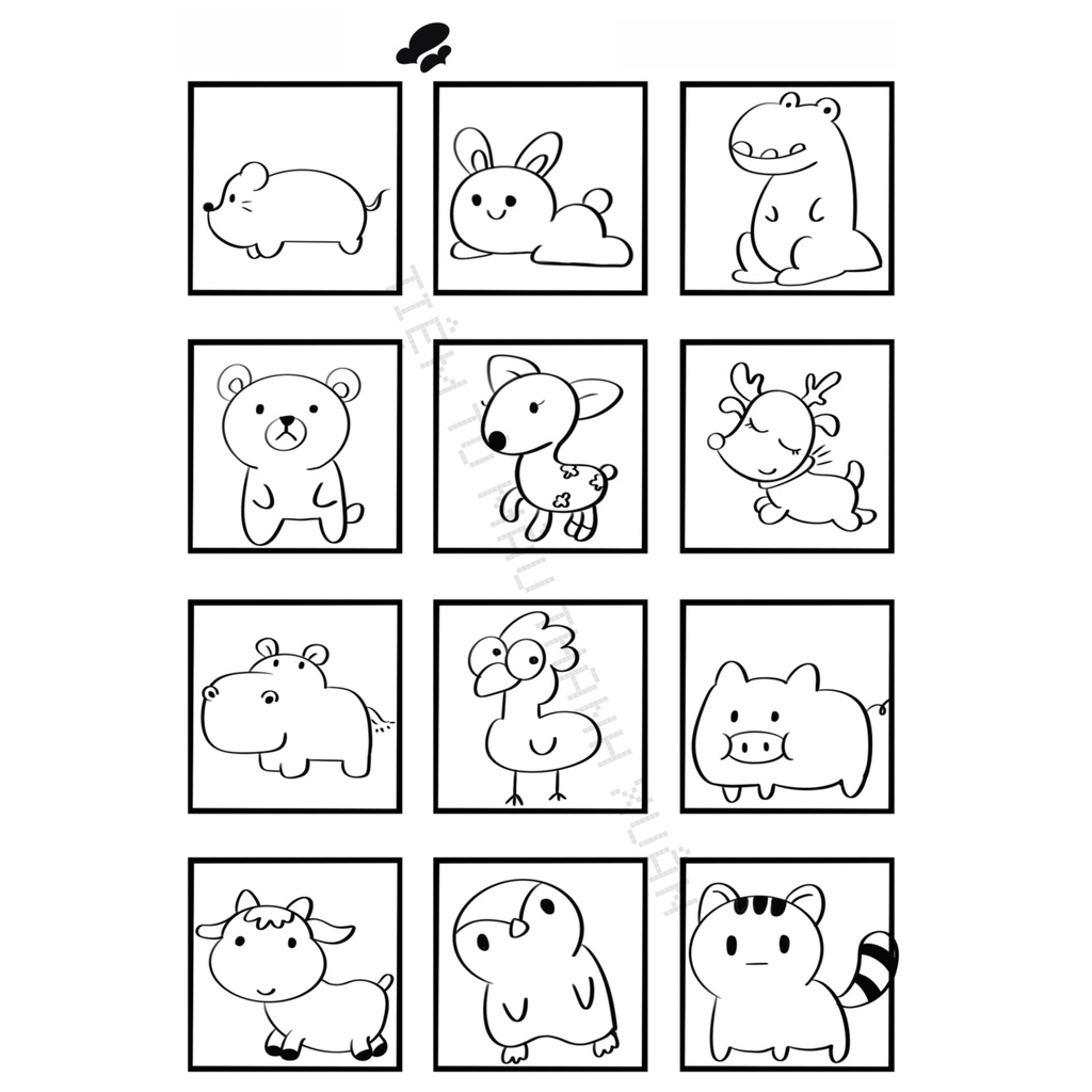 Set 12 Tờ Tranh Tô Màu Hình Vui Nhộn Cute Cho Bé Tô Màu Sáp, Màu Chì - Tiệm Tô Màu Thanh Xuân