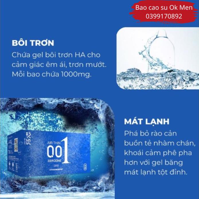 Bao Cao Su OLO 001 Air Thin, BCS Siêu Mỏng Có Gel Mát Lạnh Hộp 10BCS