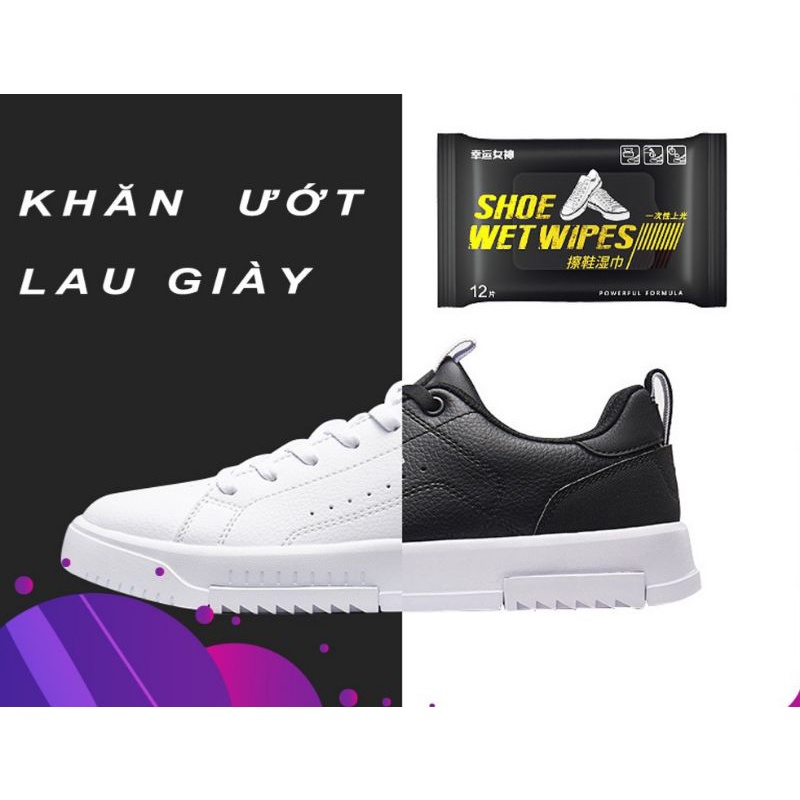 Khăn Lau Giày SHOES WET WIPES Đen (12 khăn) - Làm Sạch Vết Bẩn Trên Giày