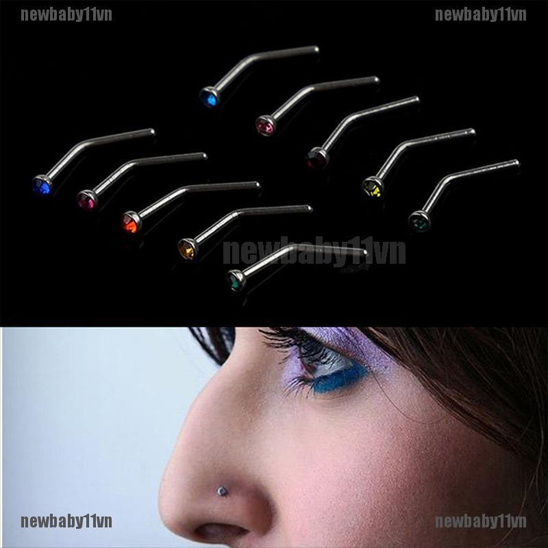 Bộ 10 Khuyên Mũi Thép Không Rỉ Đính Đá Cá Tính