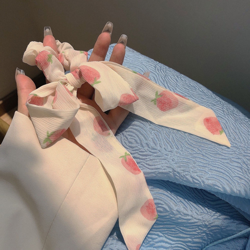 Dây cột tóc với ruy băng chiffon thắt nơ họa tiết hoa thanh lịch phong cách Hàn Quốc dành cho nữ