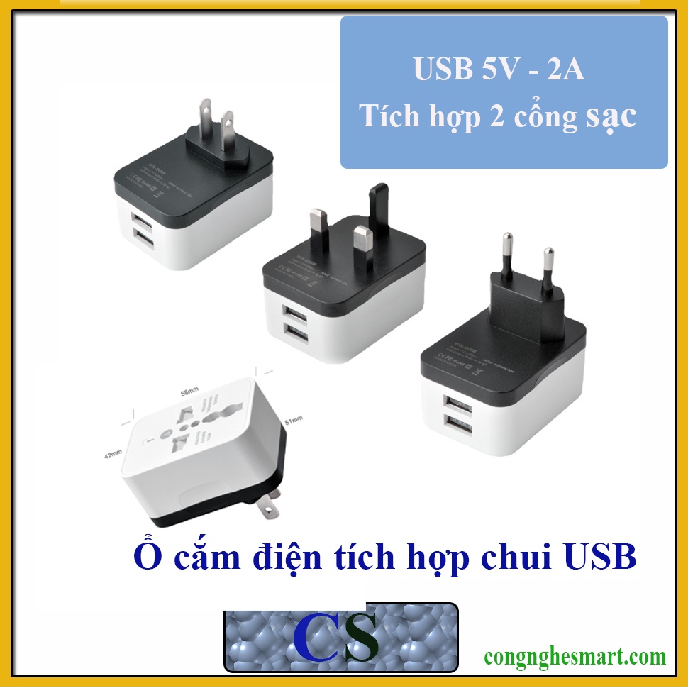 Ổ cắm sạc tích hợp 2 cổng USB 5V-2A CNS02