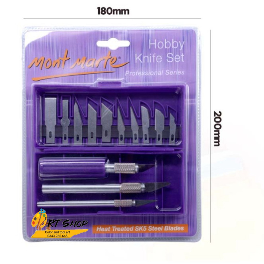 Dao trổ Mont Marte 13 đầu lưỡi, Mont Marte Hobby Knife Set SK5 Blades 13pc