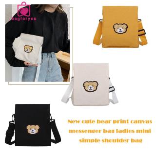 Túi Đeo Chéo Canvas Mini Hình Gấu Dễ Thương Cho Nữ