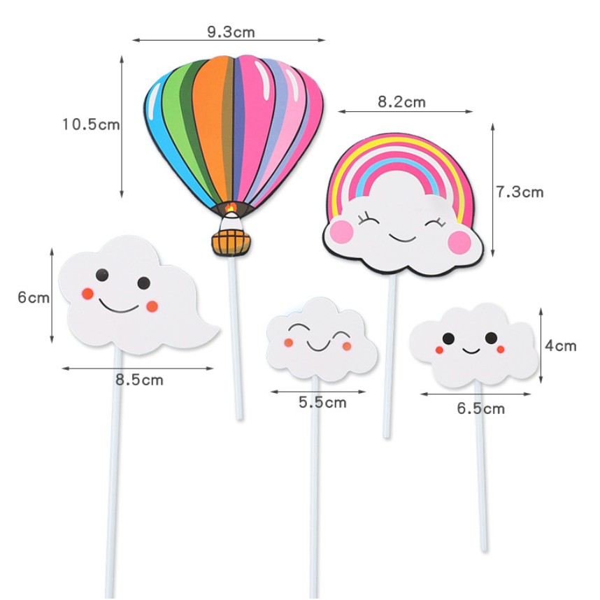 Set 5 que cắm trang trí bánh kem hình đám mây màu sắc sặc sỡ