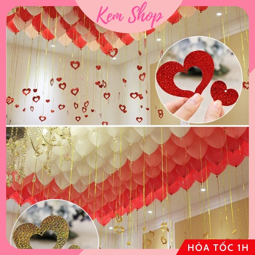 Dây ngôi sao, trái tim buộc bóng thả trần gồm 50/100 dây trang trí sinh nhật, tiệc cưới, kỷ yếu - Kem Shop K308