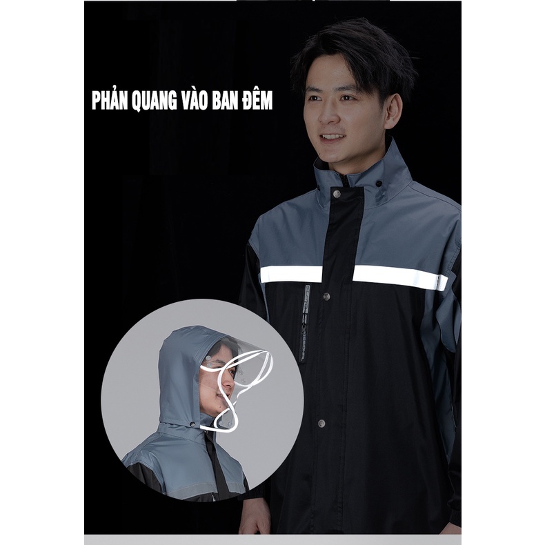 Áo mưa bộ cao cấp có phản quang, 2 lớp dày dặn, siêu chống thấm