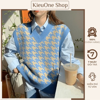Áo gile caro cổ V nữ Gile Ulzzang