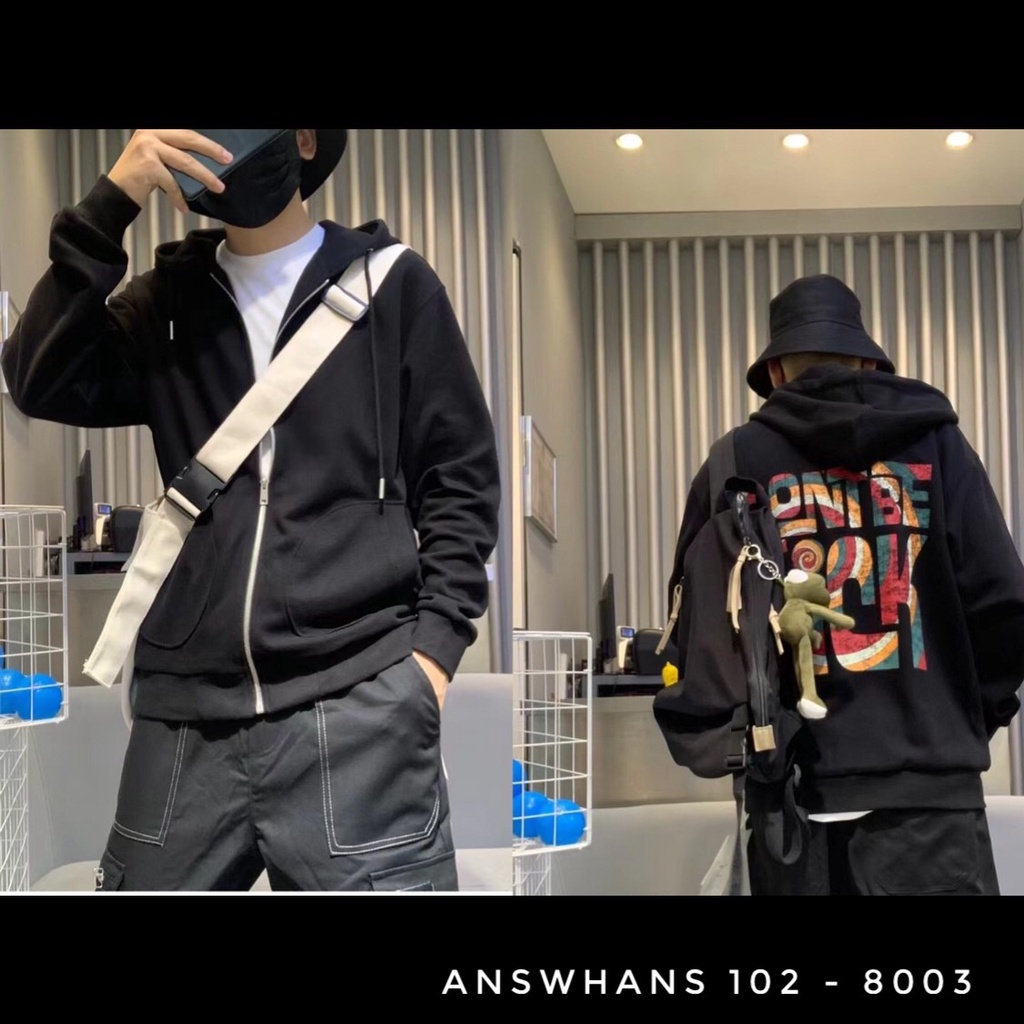 Áo khoác nỉ mũ hoodie nam form rộng hàn quốc bigsize cao cấp xuất khẩu ANSWHANS 102 - 8003