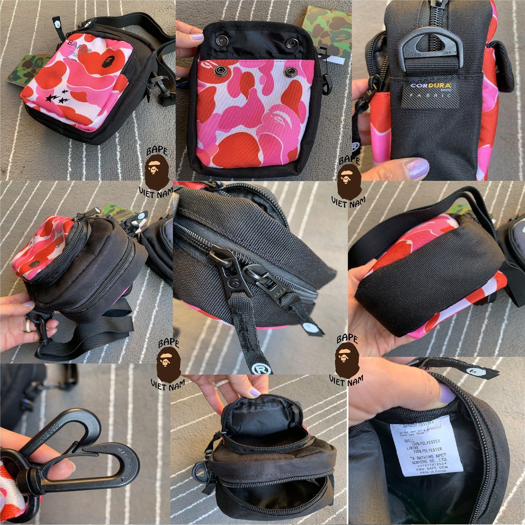 Túi đeo chéo Unisex Bape Camo, Mini Bag A Bathing Ape chống shock 3 màu Camo Green, Blue, Pink 1:1
