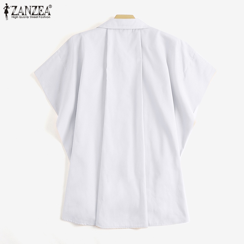 Zanzea Áo Sơ Mi Cổ Bẻ Tay Ngắn Dáng Rộng Màu Trơn Thời Trang Cho Nữ