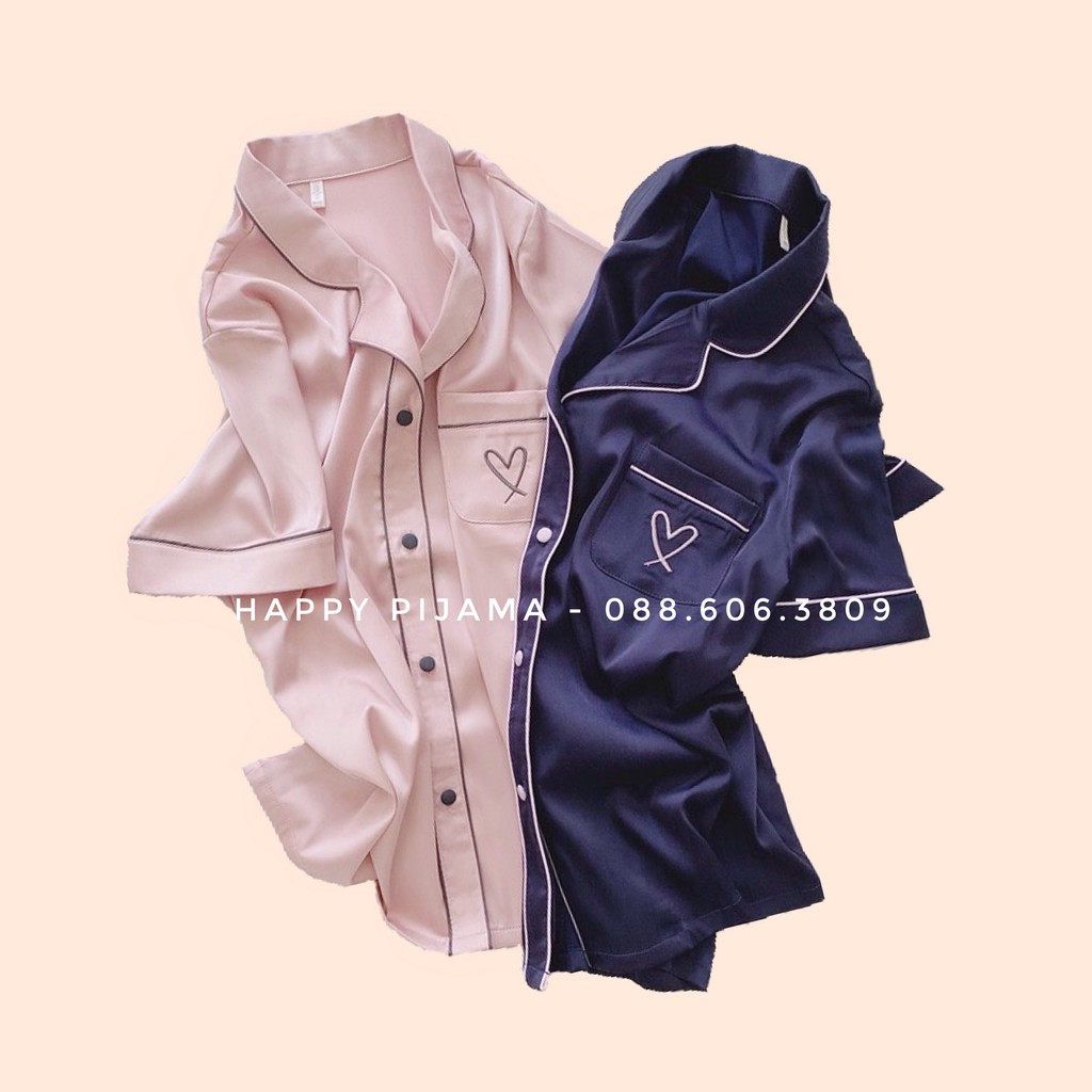 Pijama Lụa Satin ❎ FREE SHIP ❎ Thêu Trái Tim Hàng Cao Cấp | BigBuy360 - bigbuy360.vn