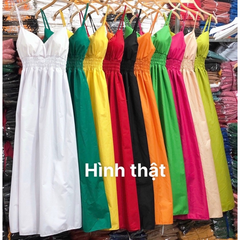 Váy maxi 2 dây chun eo dáng xoè cao cấp form dài trẻ trung Ulzzang váy đi biển đẹp