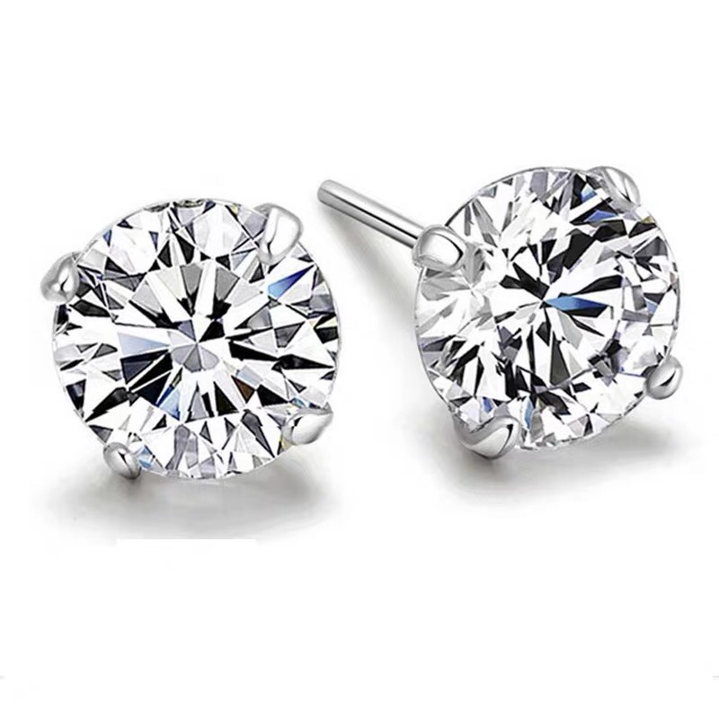 Khuyên tai nam tròn dạng xỏ Merin Accessories màu bạc đen đơn giản đẹp - Hoa tai Đính đá