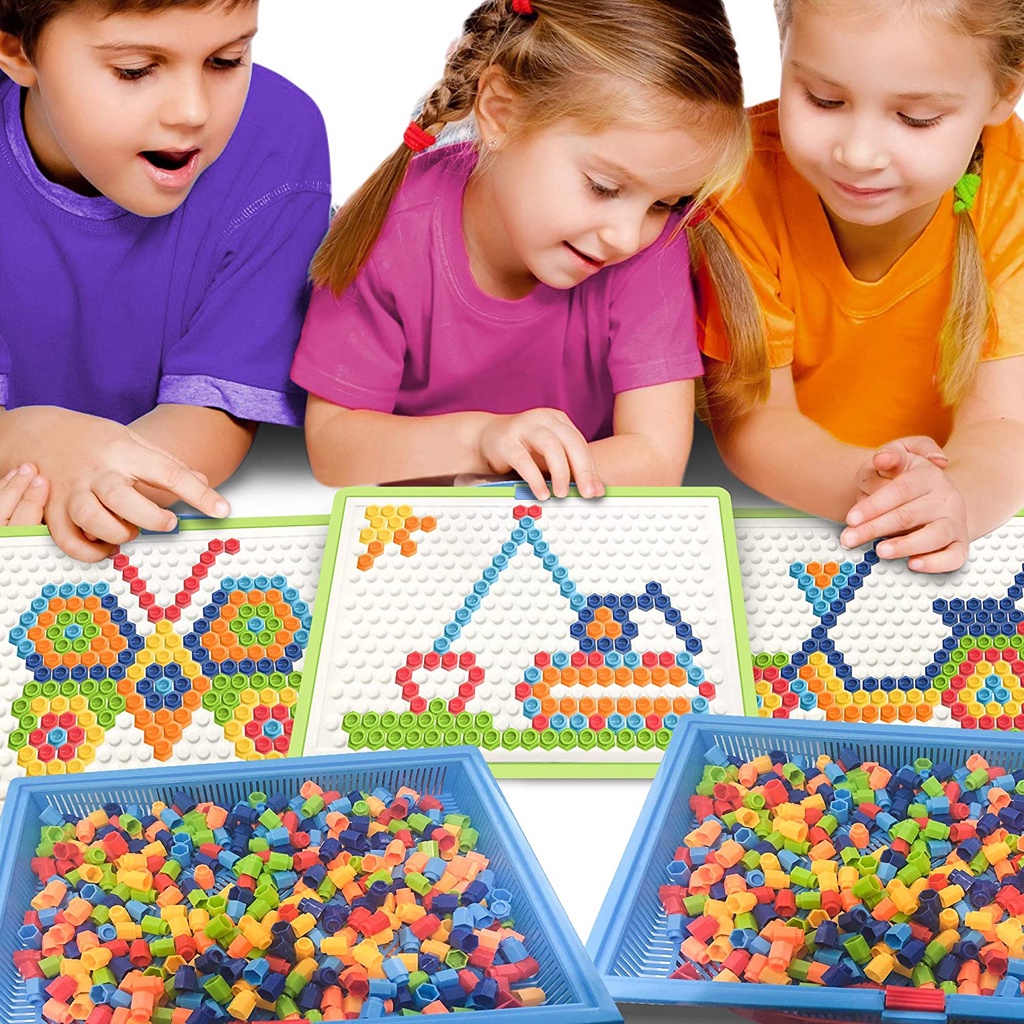 Set 296 Hạt Nhựa Hình Nấm 3D Tự Xếp Hình Sáng Tạo Cho Bé