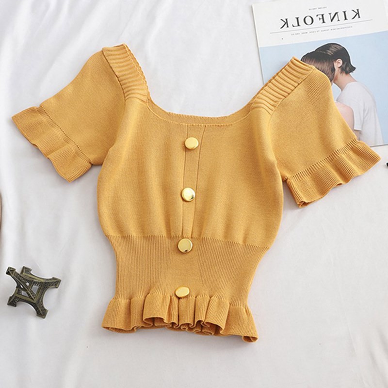 Áo dệt kim phối nút thiết kế quyến rũ cho phái nữ