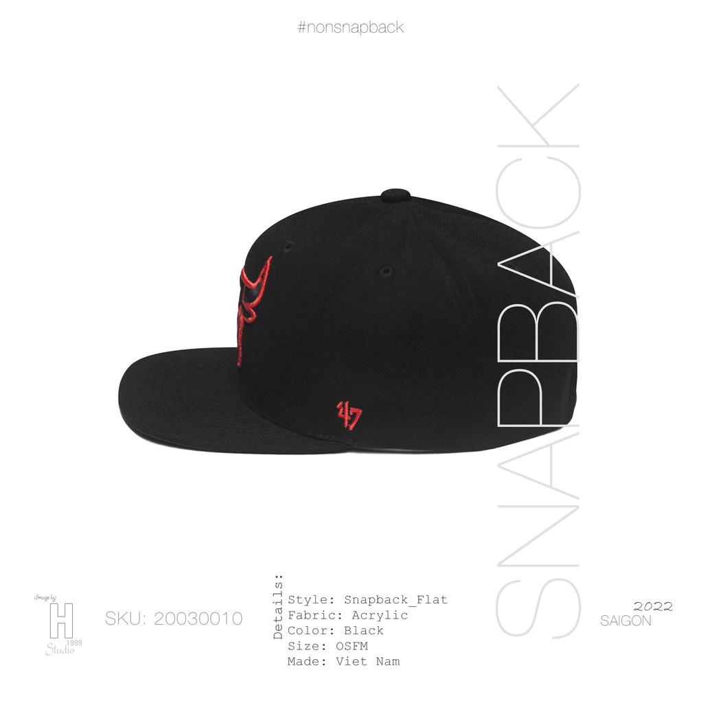 Mũ snapback thời trang nam đen logo Bulls