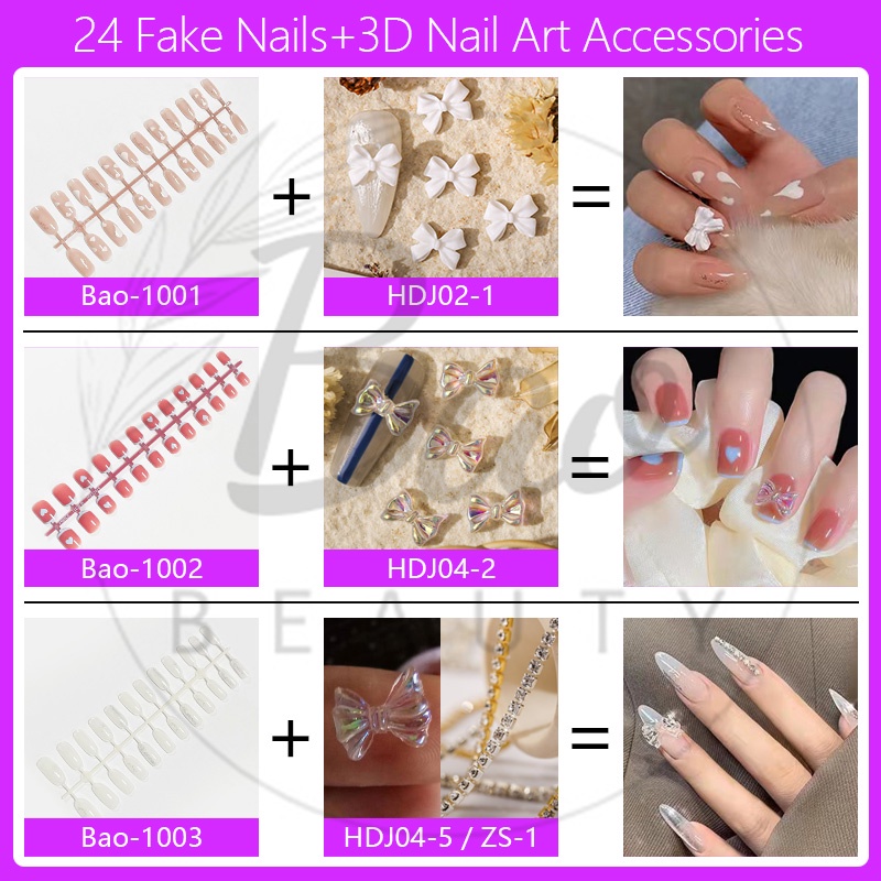 Set 24 Móng Tay Giả 2022 Họa Tiết 3D Kèm Keo Dán
