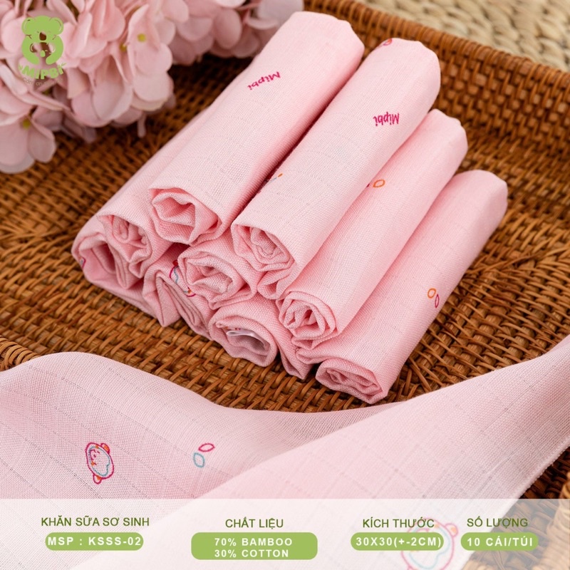 (Nhùn nhùn)Khăn sữa Mipbi/ khăn tắm sợi tre Mipbi cao cấp 30*30( set túi 10 c/ set hộp 6c như hình)