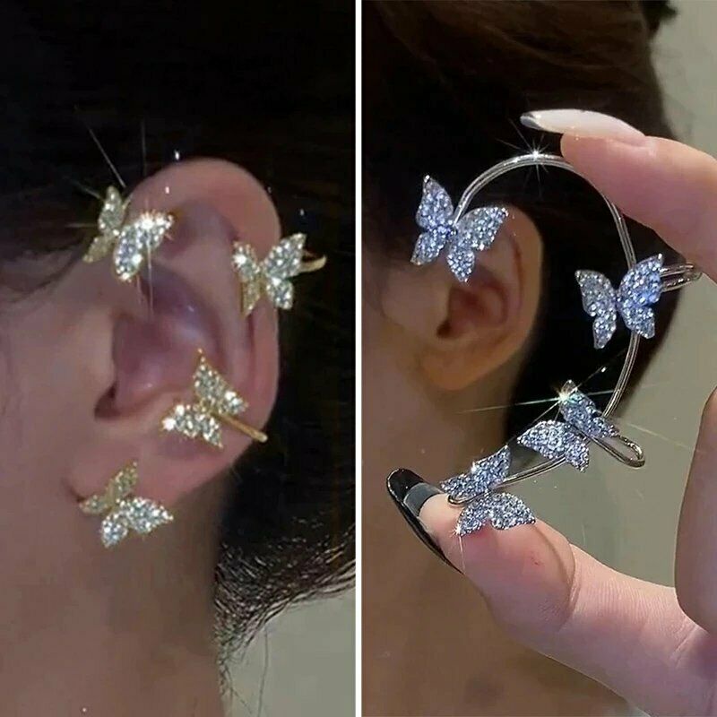 Khuyên kẹp vành tai BELLA-BEE kiểu bướm đính đá zircon thời trang