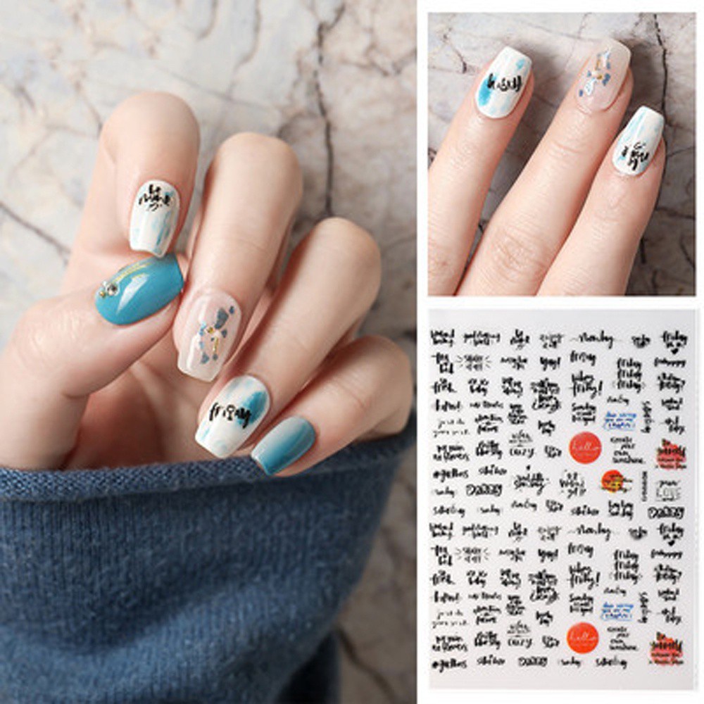 Miếng Dán Trang Trí Móng Tay Hình Chữ Cái Tiếng Anh Chống Thấm Nước Phong Cách Nhật Bản
