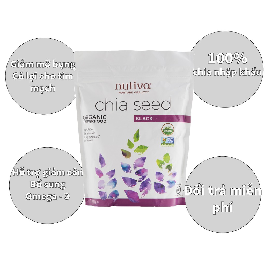 Hạt chia đen Nutiva nhập khẩu Mỹ túi 907g giúp giảm cân, bổ sung chất dinh dưỡng golovinshop