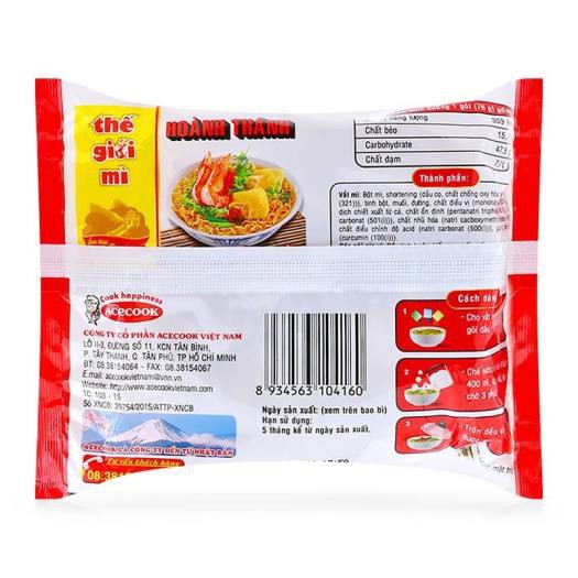 [HCM][Lốc 15 gói] Mì hoành thánh tôm Acecook 76g | BigBuy360 - bigbuy360.vn