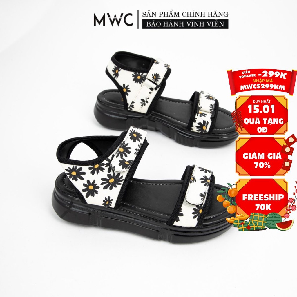 [Mã SKAMFS114M giảm 10% đơn 100K] Giày sandal nữ quai ngang đế xuồng họa tiết hoa cúc MWC NUSD- 2809