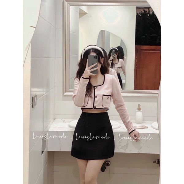 ( ẢNH CHÍNH  CHỦ )Set Áo Dạ Croptop Kèm Chân Váy