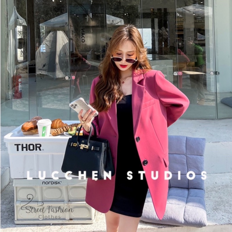 Áo vest nữ dáng suông dài rộng phong cách Hàn Quốc, áo blazer nữ 3 màu hot trend