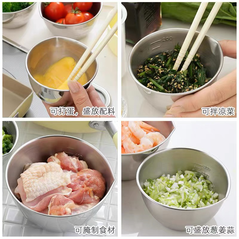 HERA Tô Inox Đánh Trứng Trộn Salad Có Thước Đo Tiện Dụng