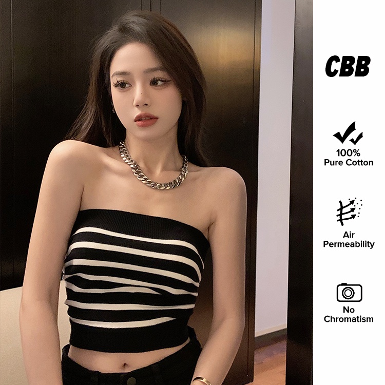Porozi Áo croptop dệt kim in sọc phong cách Hàn Quốc cho nữ