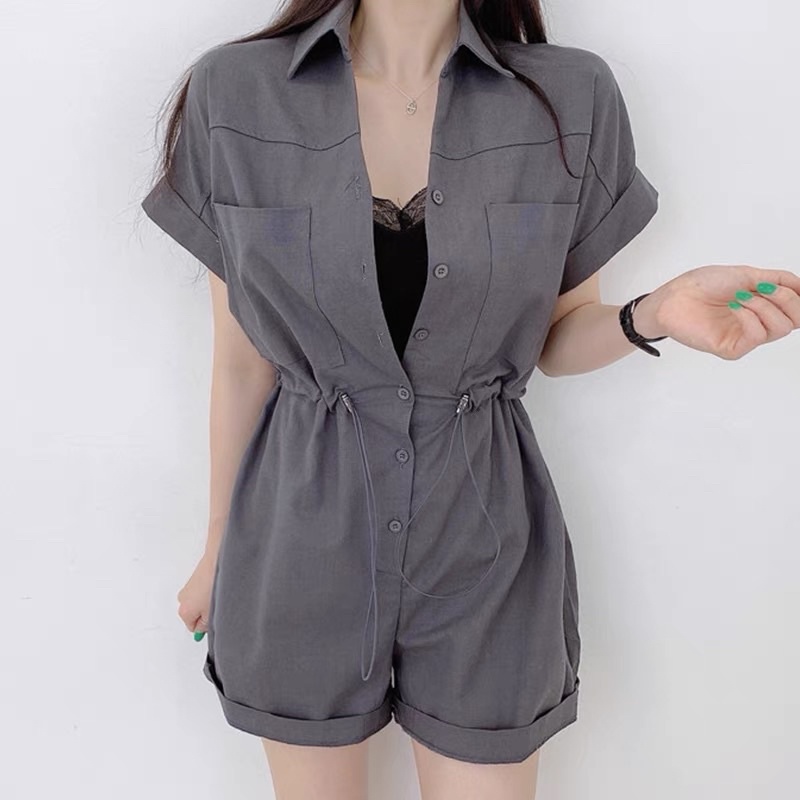 Jumpsuits nữ rút eo cổ sơmi cá tính