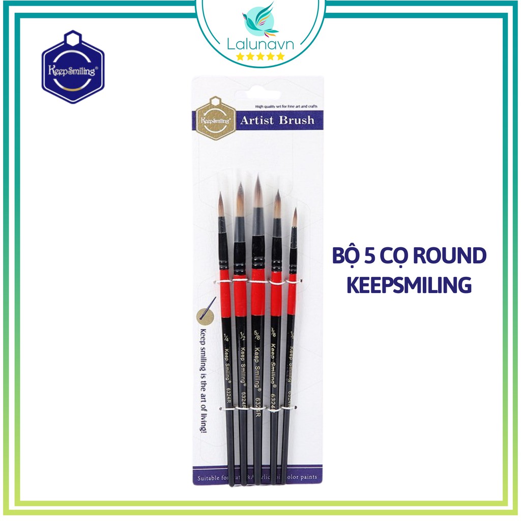 Bộ cọ vẽ Keep Smiling 5 cây thân đỏ đen cao cấp , paint brush đầu cọ tròn cọ dẹt