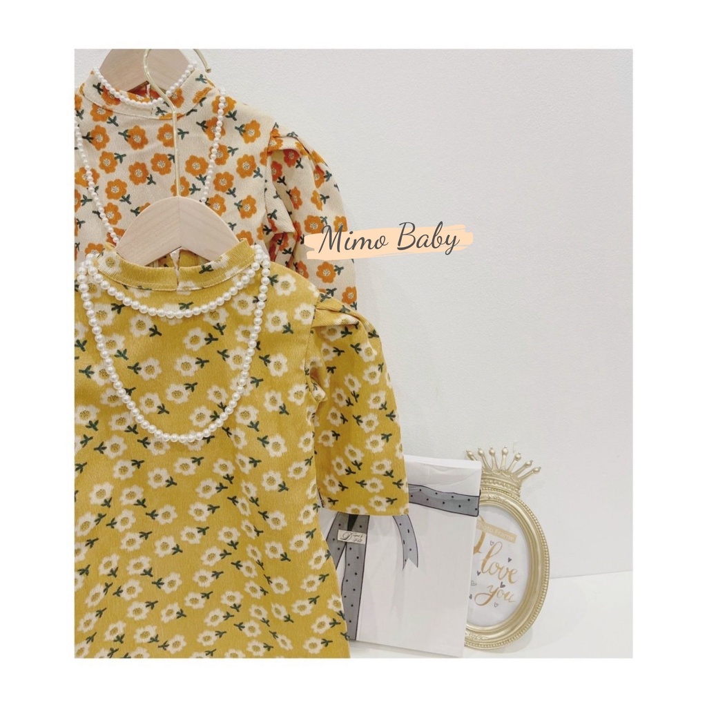 Áo dài nhung tăm hoa vàng cao cấp hàng thiết kế cho bé Mimo Baby AD07