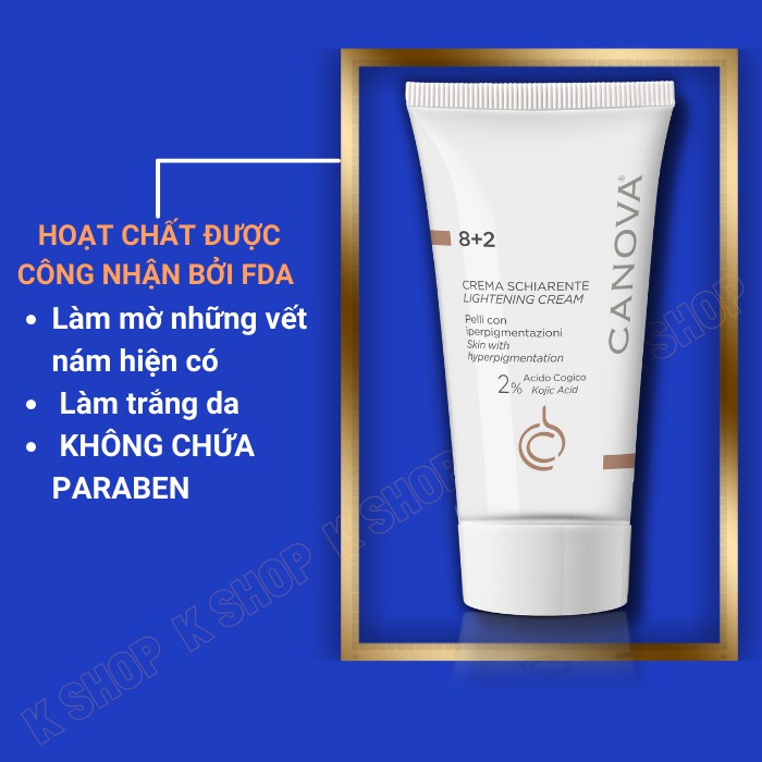 Kem mờ nám, hỗ trợ trị nám tàn nhang dưỡng da nhạy cảm CANOVA 8+2 Dưỡng da và ngăn ngừa lão hóa da - Nhập Ý