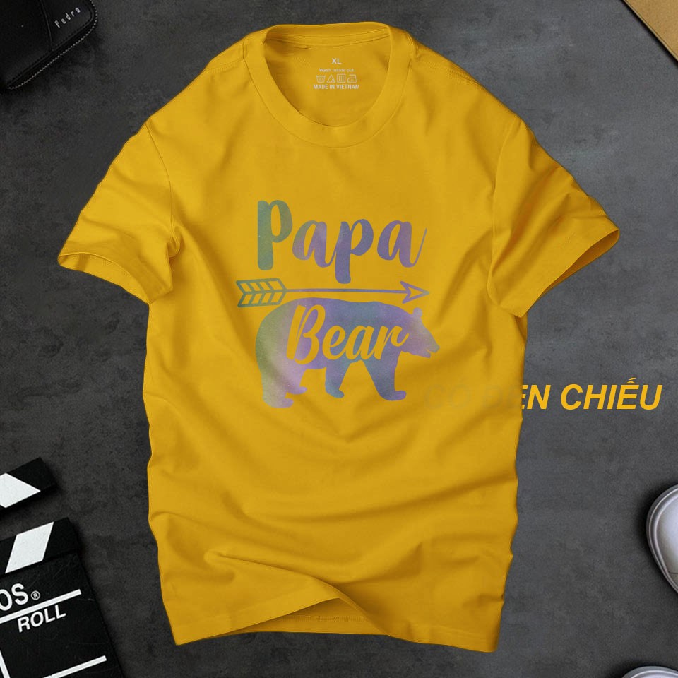 Áo thun nam cổ tròn Ur Sport Papa Bear phản quang 7 màu siêu nét,chất liệu cotton 4 chiều thoáng mát nhanh khô