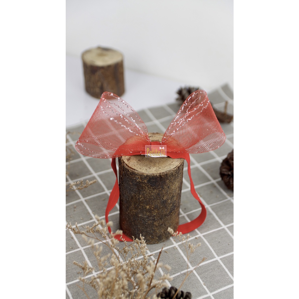 Nơ lưới có sợi kim tuyến - Băng đô thun đủ size cho bé từ 0 tháng - Băng đô cài bọc nhung êm tai cho mẹ và bé từ 1 tuổi
