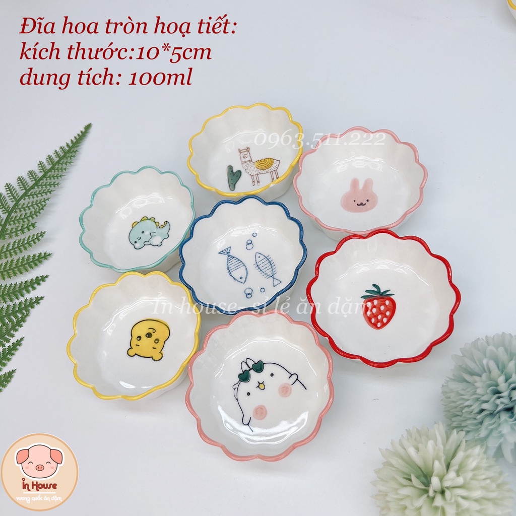 Bát sứ họa tiết cỡ nhỏ đựng gia vị, cho bé ăn dặm hình dâu, khủng long, cá, thỏ...