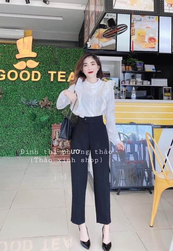 Quần baggy vải dáng xuông khuy lệch
