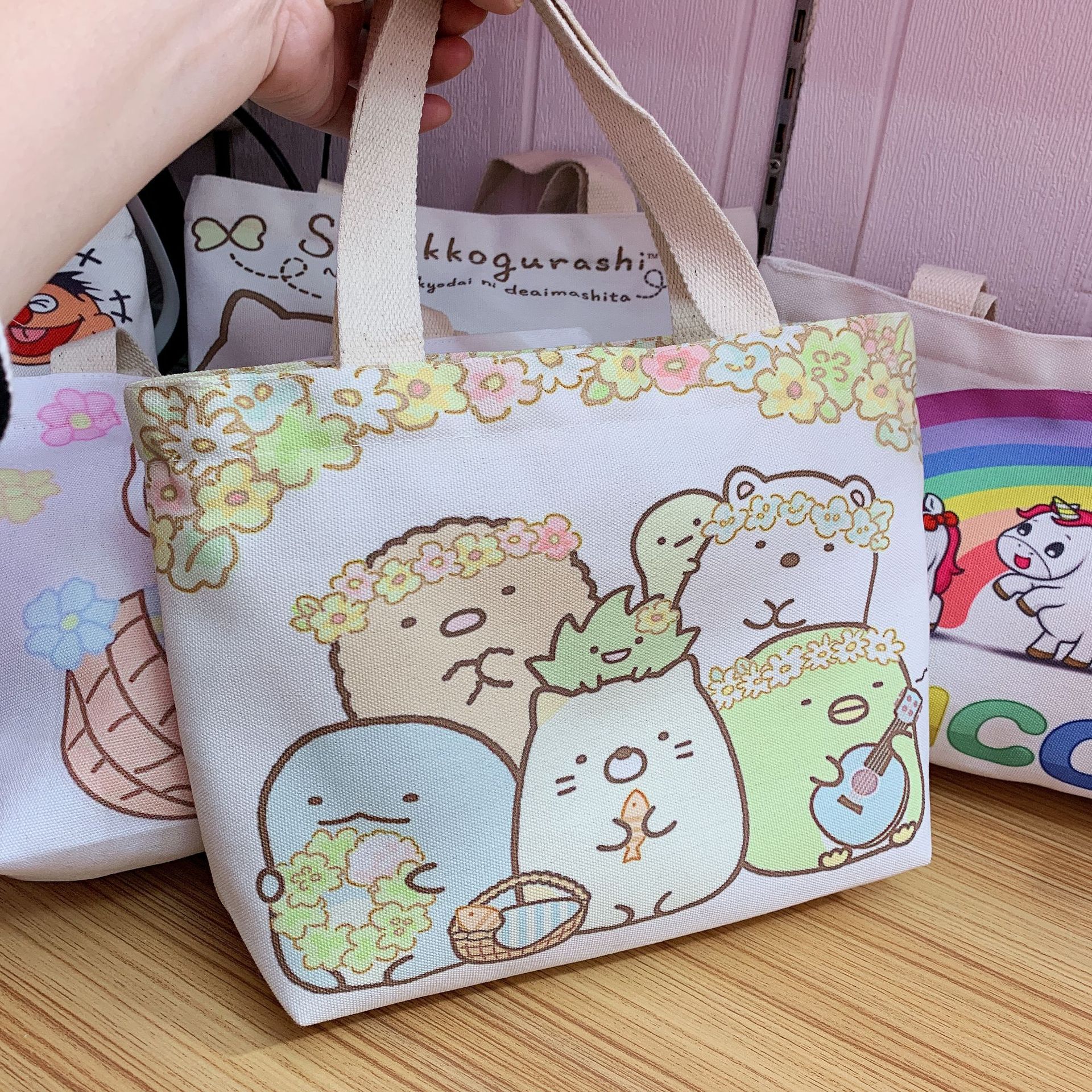 Túi Vải Canvas Đựng Hộp Cơm Trưa Họa Tiết Hoạt Hình Nhật Bản Dễ Thương Tiện Dụng