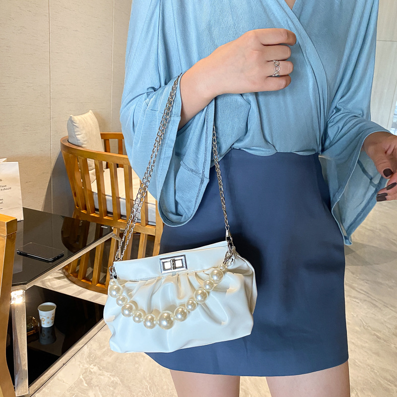 Túi xách phối chuỗi xích đính ngọc trai giả sang trọng cho nữ