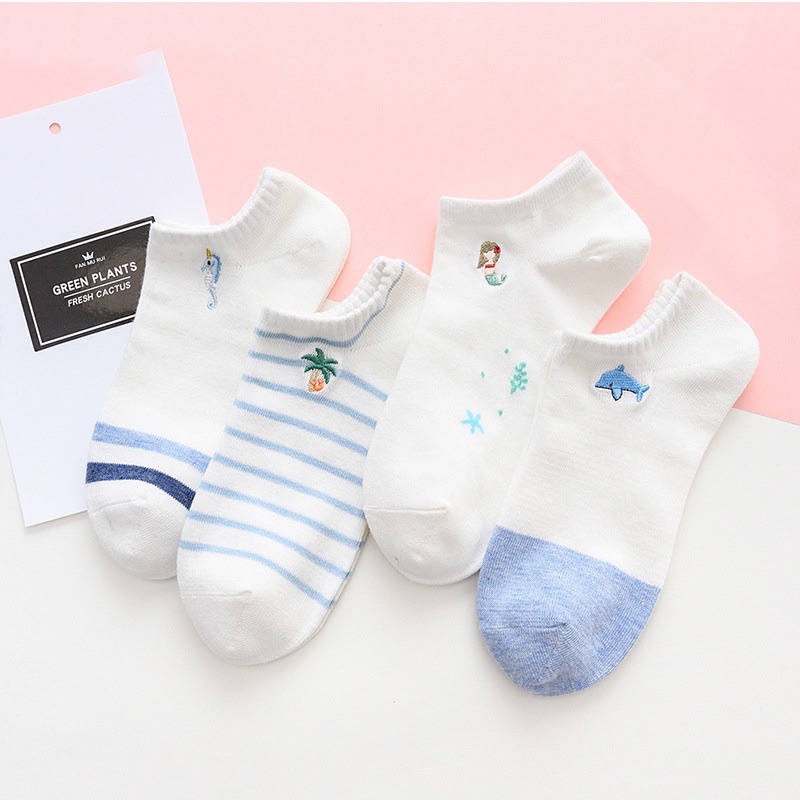 Set 4 tất, vớ lười nữ Caramella chất liệu cotton cao cấp