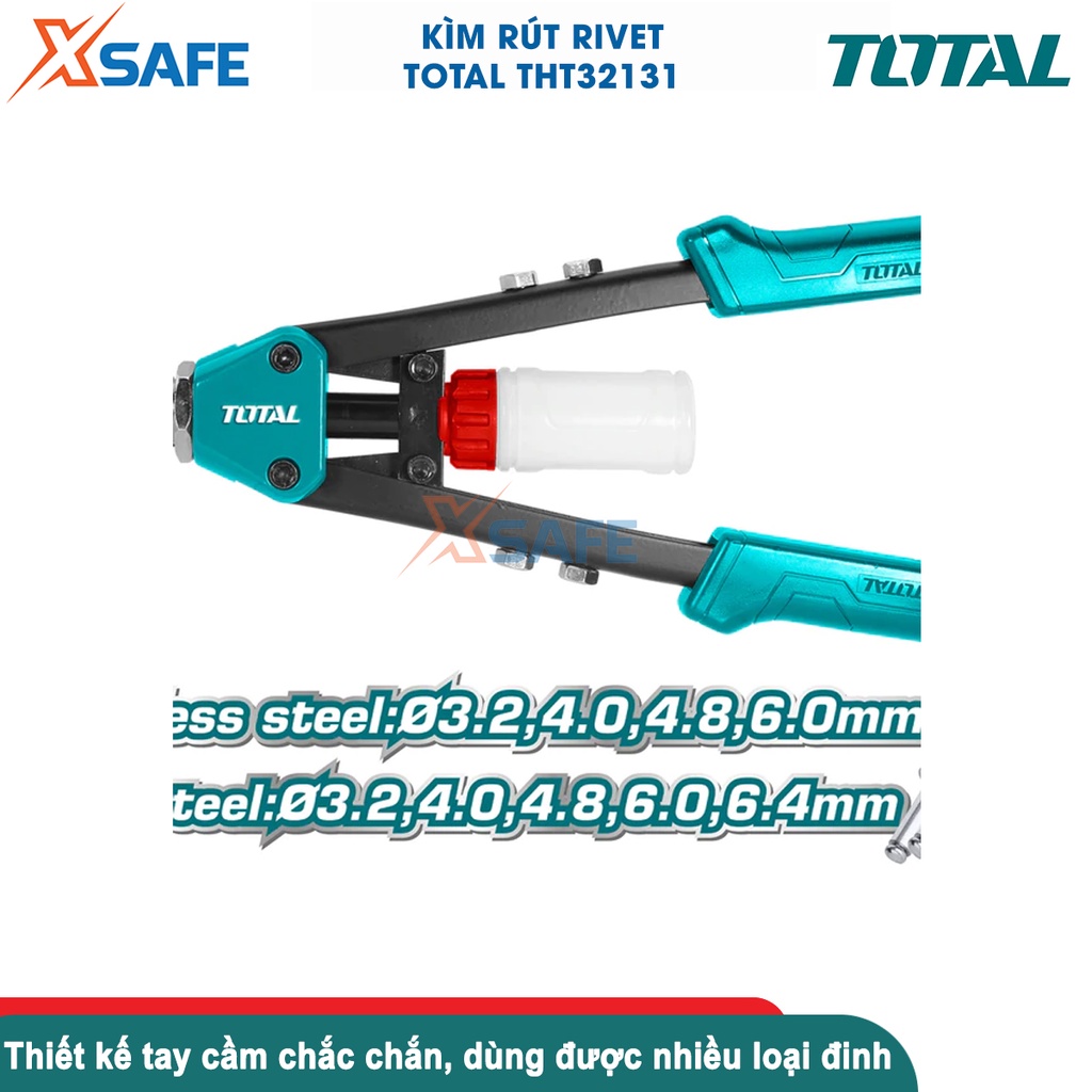 Kìm rút rivet Total THT32131 | Kềm(đinh tán) Size 13 inch chất liệu tay cầm thép + nhôm, dùng để rút rivet thép không rỉ