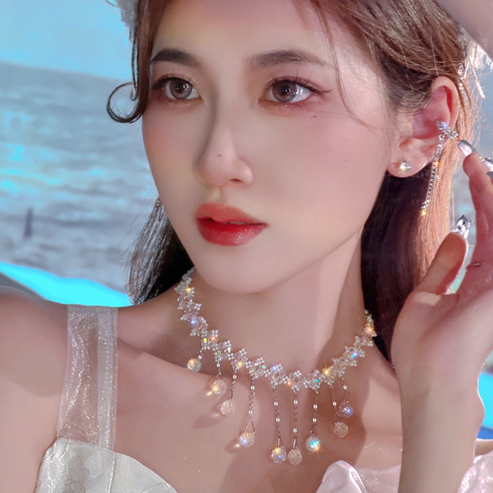 Vòng cổ Mặt Tua Rua Đính Đá Sang Trọng Cho Nữ