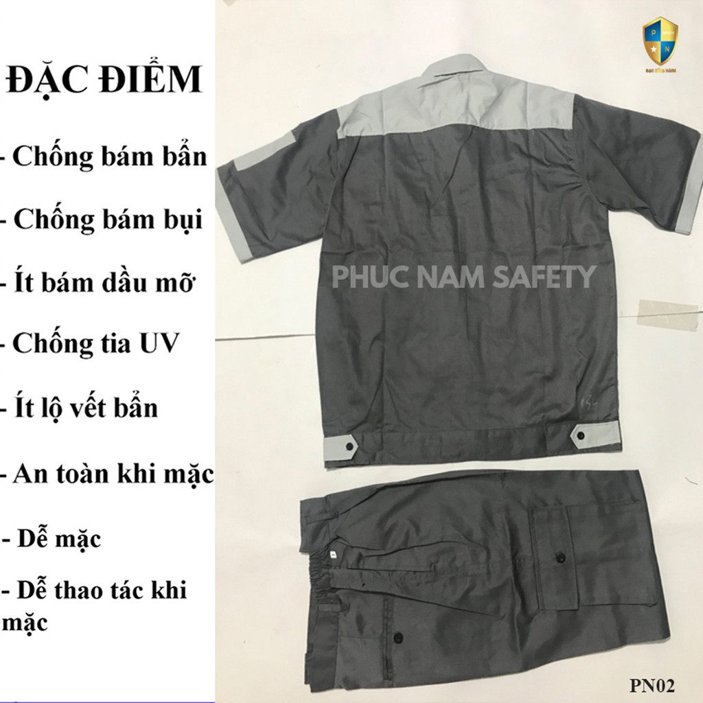 Bộ quần áo bảo hộ lao động màu chi phối ghi sáng ngắn tay, quần áo bảo hộ lao động, bảo hộ lao động Phúc Nam