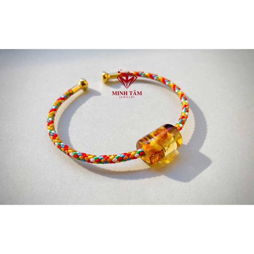 Vòng tay lu thống #hổ phách dây cứng bọc vải sắc màu-Minh Tâm Jewelry