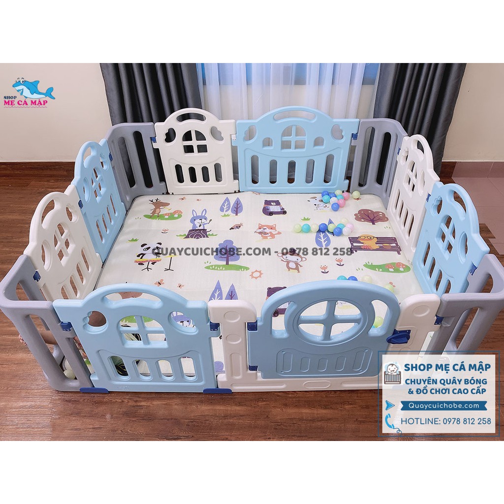 Quây cũi nhựa Holla Kiddy 1m8x2m xanh ghi hàng đẹp, tổng kho có sẵn chính hãng