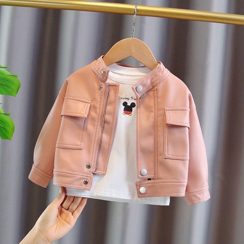 Áo Khoác Da Jacket Bé Gái Dáng Ngắn Mùa Thu Dễ Thương